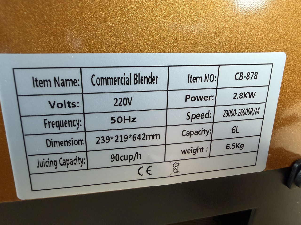 Блендер профессиональный барный Vektor CB 878 (6L) 2.8kW 8