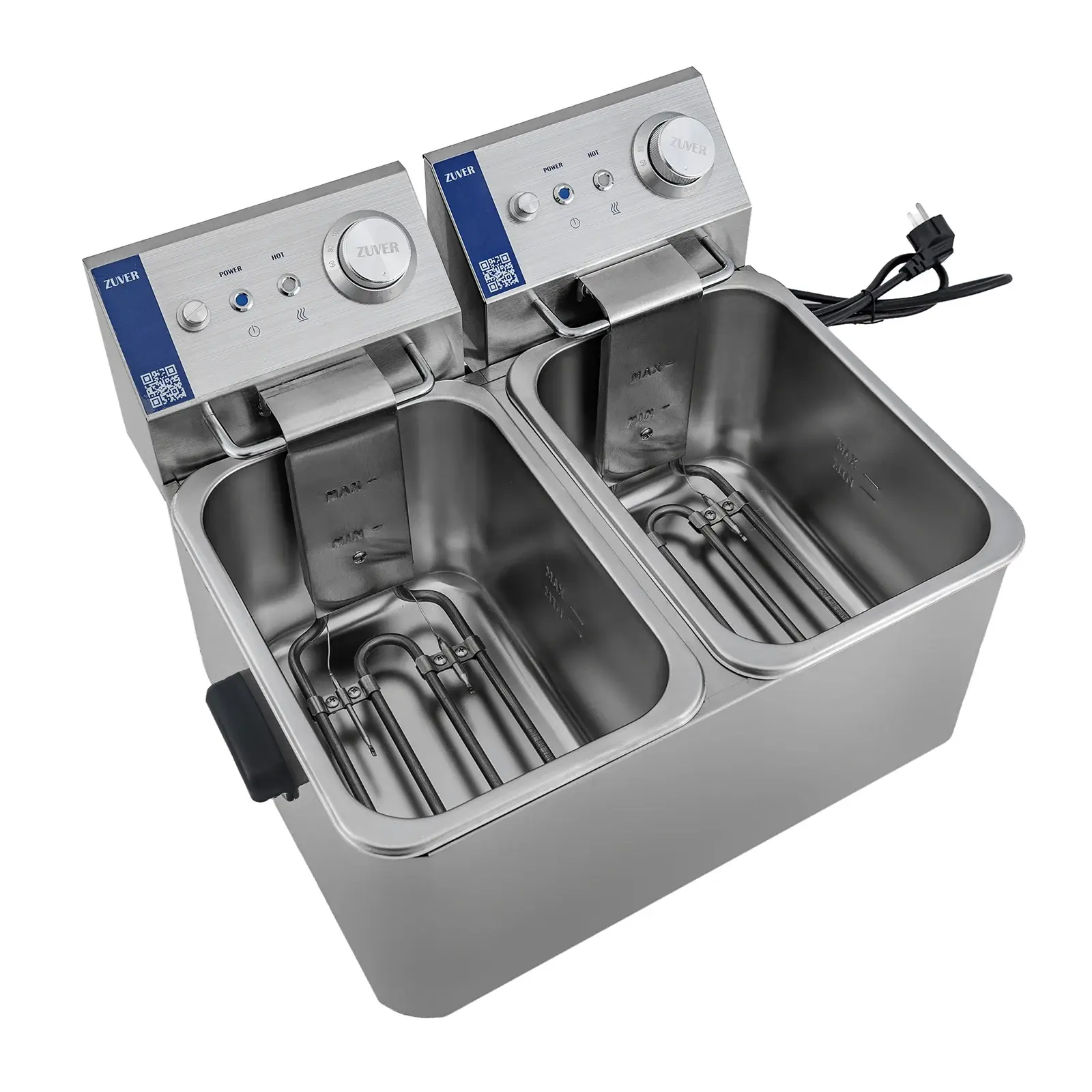 Фритюрница профессиональная двухпостовая ZUVER Bavaria 2X4 Handle с ручками в корпусе 4000W с защитой от перегрева 1