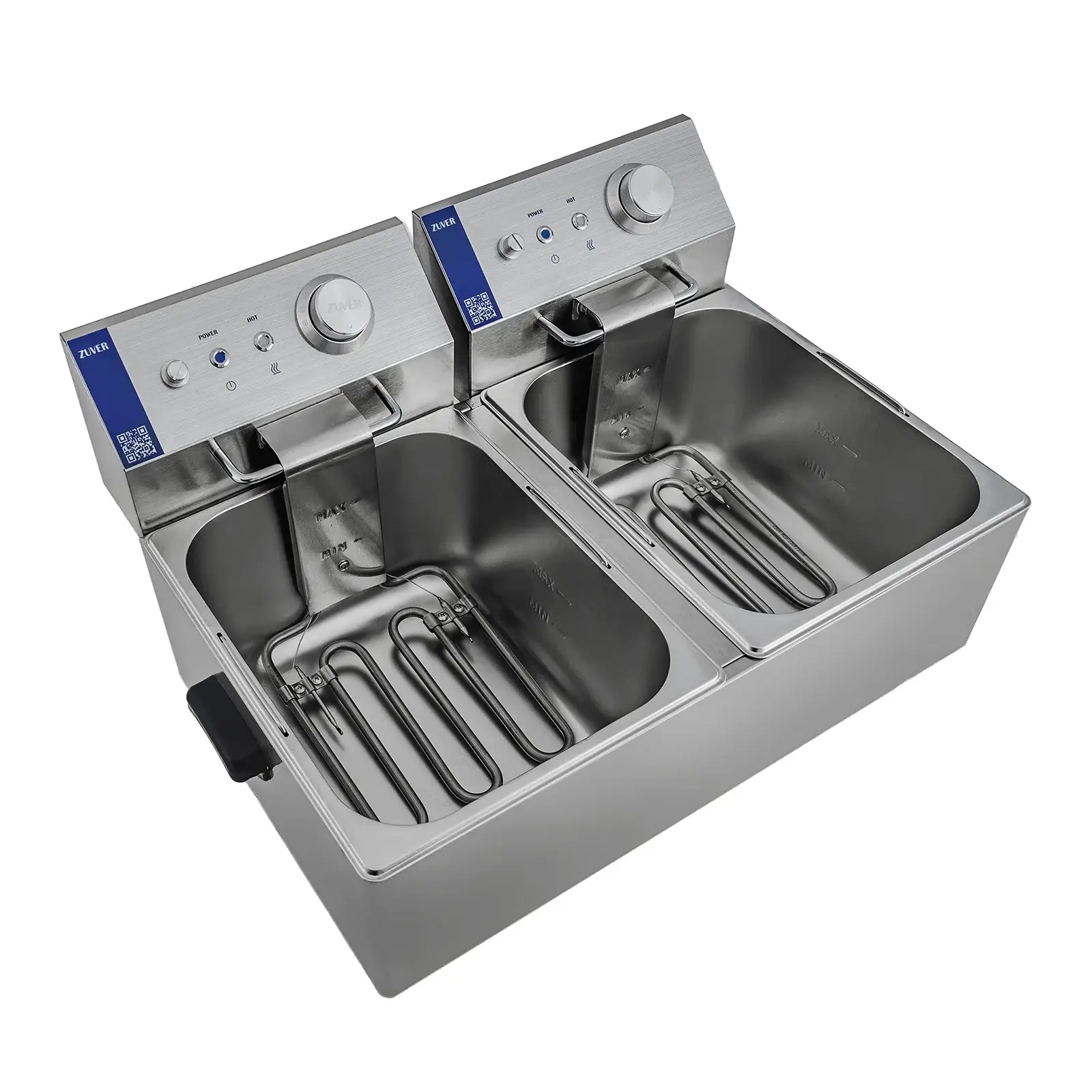 Фритюрница профессиональная двухпостовая ZUVER Bavaria 2X6 Handle с ручками в гастроемкостях и корпусе 5000W с защитой от перегрева 1