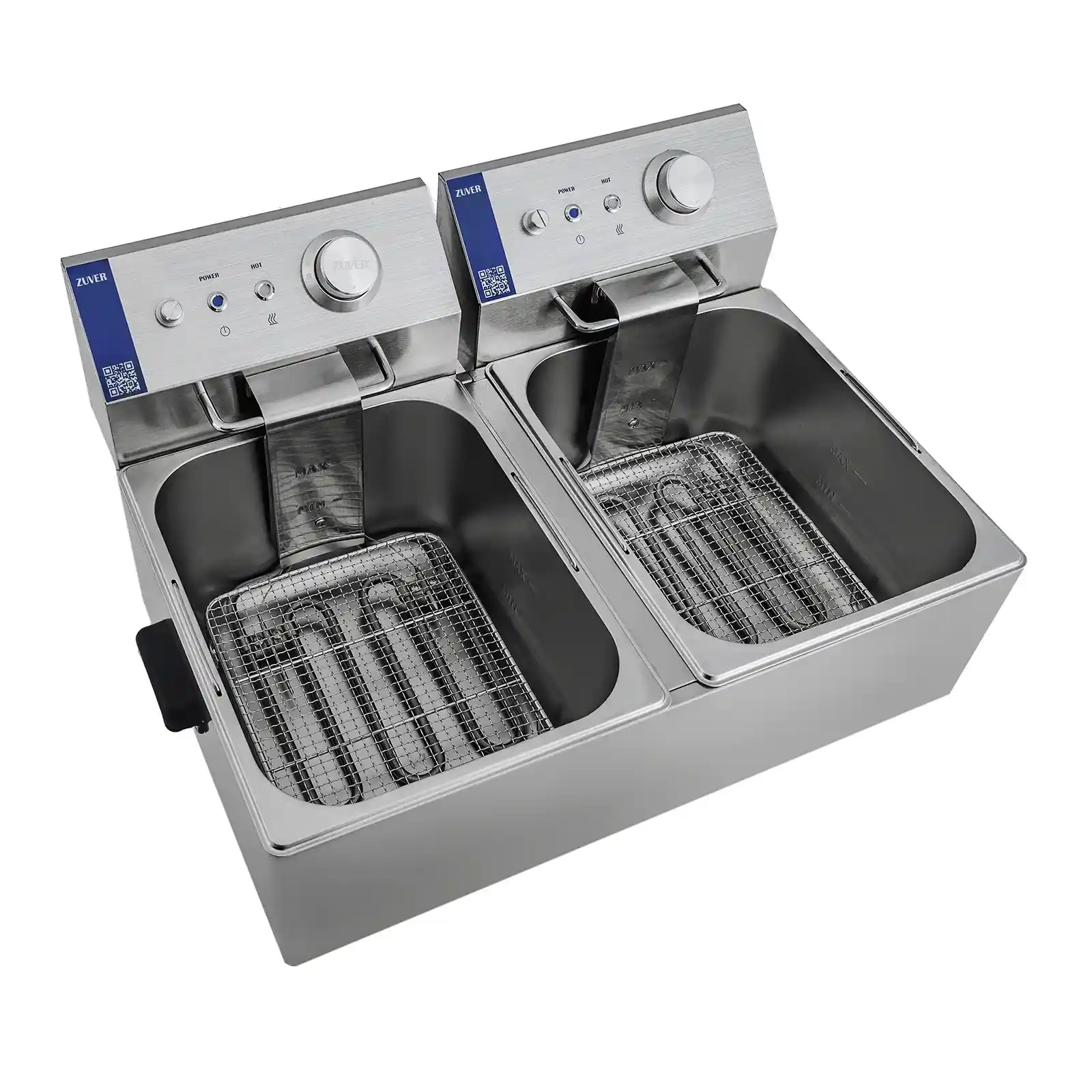 Фритюрница профессиональная двухпостовая ZUVER Bavaria 2X6 Handle с ручками в гастроемкостях и корпусе 5000W с защитой от перегрева 2