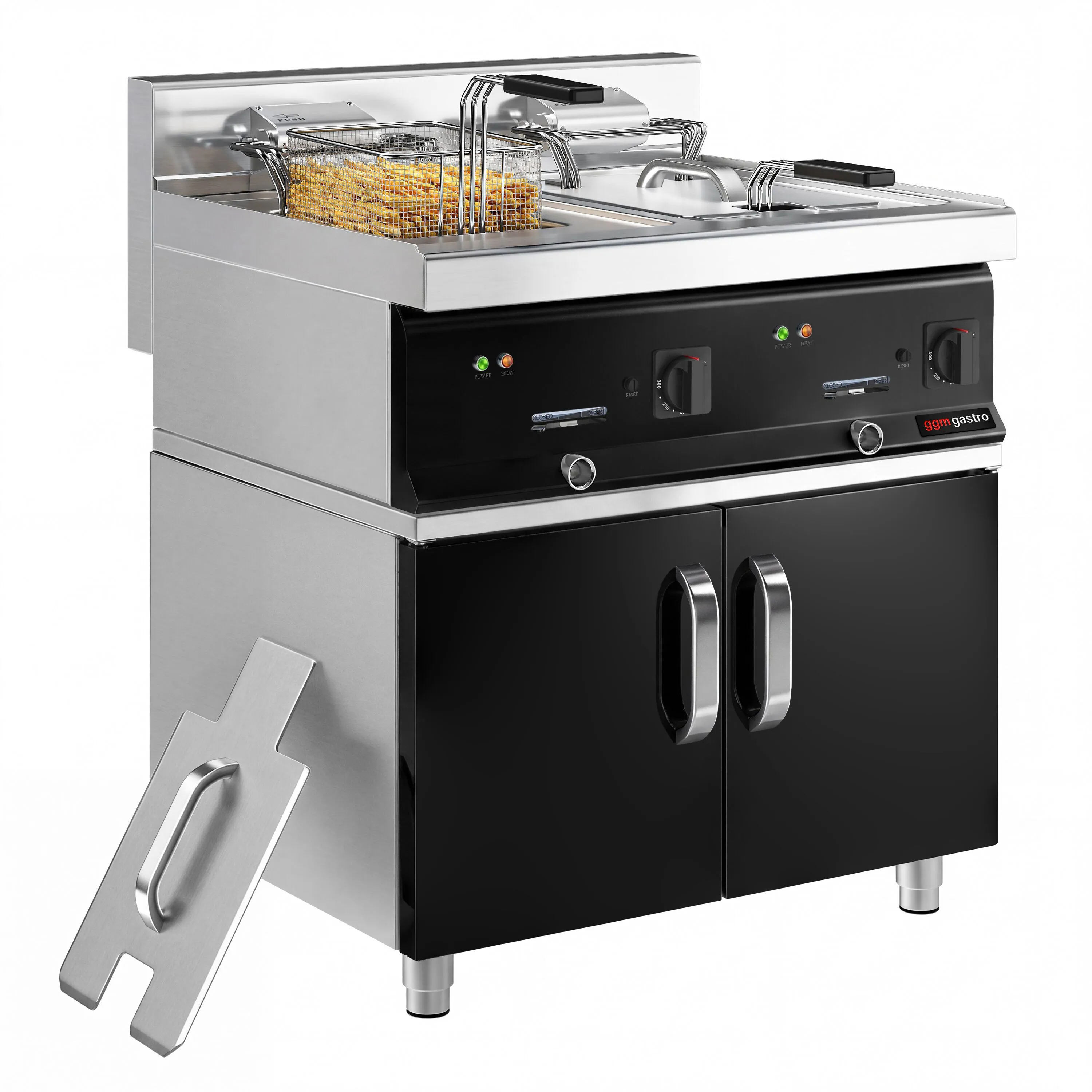 Фритюрница электрическая с подставкой GGM Gastro EFK873H-10+10ND#GK866T 0