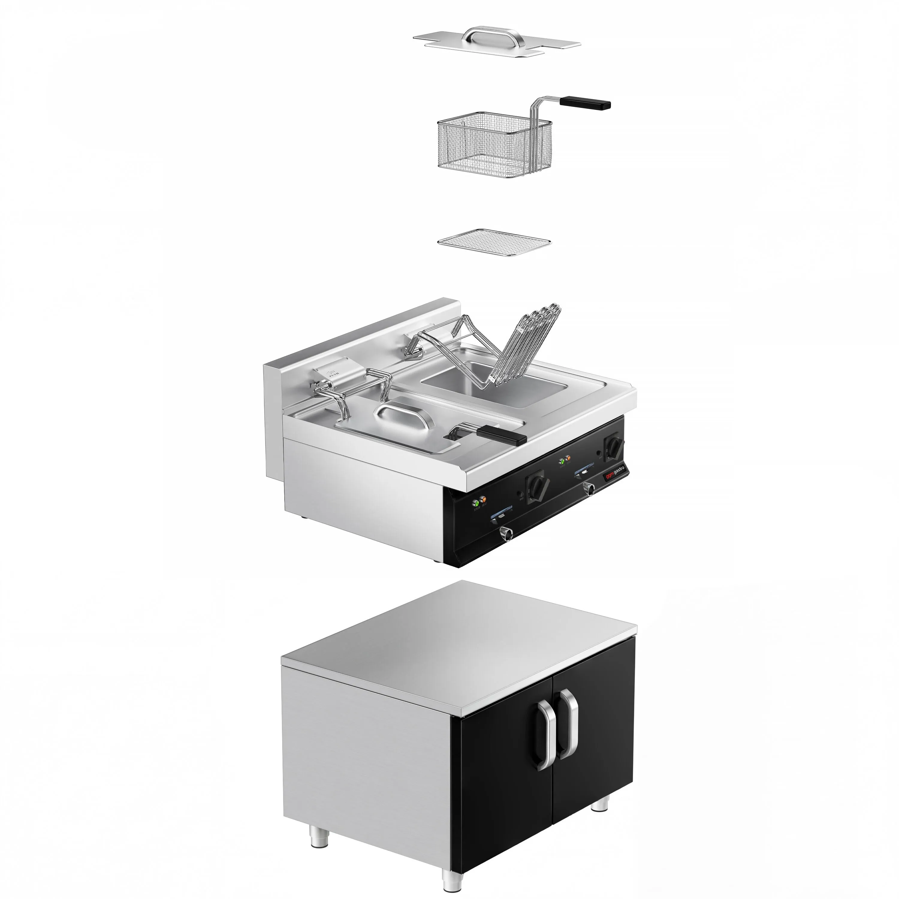 Фритюрница электрическая с подставкой GGM Gastro EFK873H-10+10ND#GK866T 1