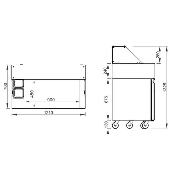 Холодильный стол саладетта - 1.21 x 0.7 м / 2 двери GGM Gastro ZBF127DN 1