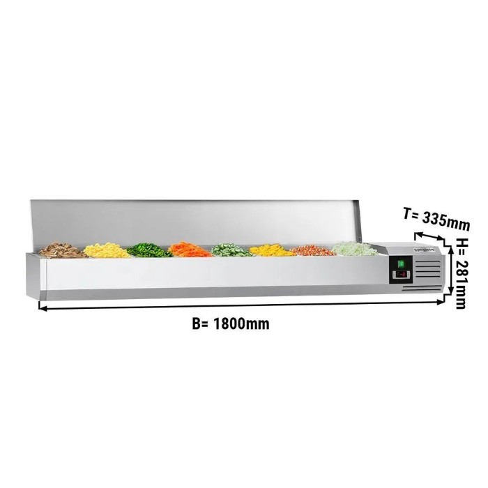 Холодильная витрина 1800x335мм - 8x GN 1/4 PREMIUM GGM Gastro AGG183END 0