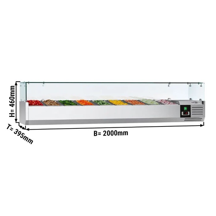 Холодильная витрина 2000x395мм - 9x GN 1/3 PREMIUM GGM Gastro AGG204ND 2