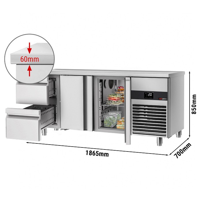 Холодильний стіл PREMIUM - 1.86 x 0.7 m (2 дверцята, 2 висувні секції) GGM Gastro KTF187ND-EF#2T#2S 0