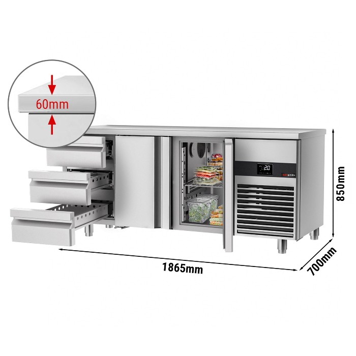 Холодильний стіл PREMIUM - 1.86 x 0.7 m (2 дверцята, 3 висувні секції) GGM Gastro KTF187ND-EF#2T#3S 0