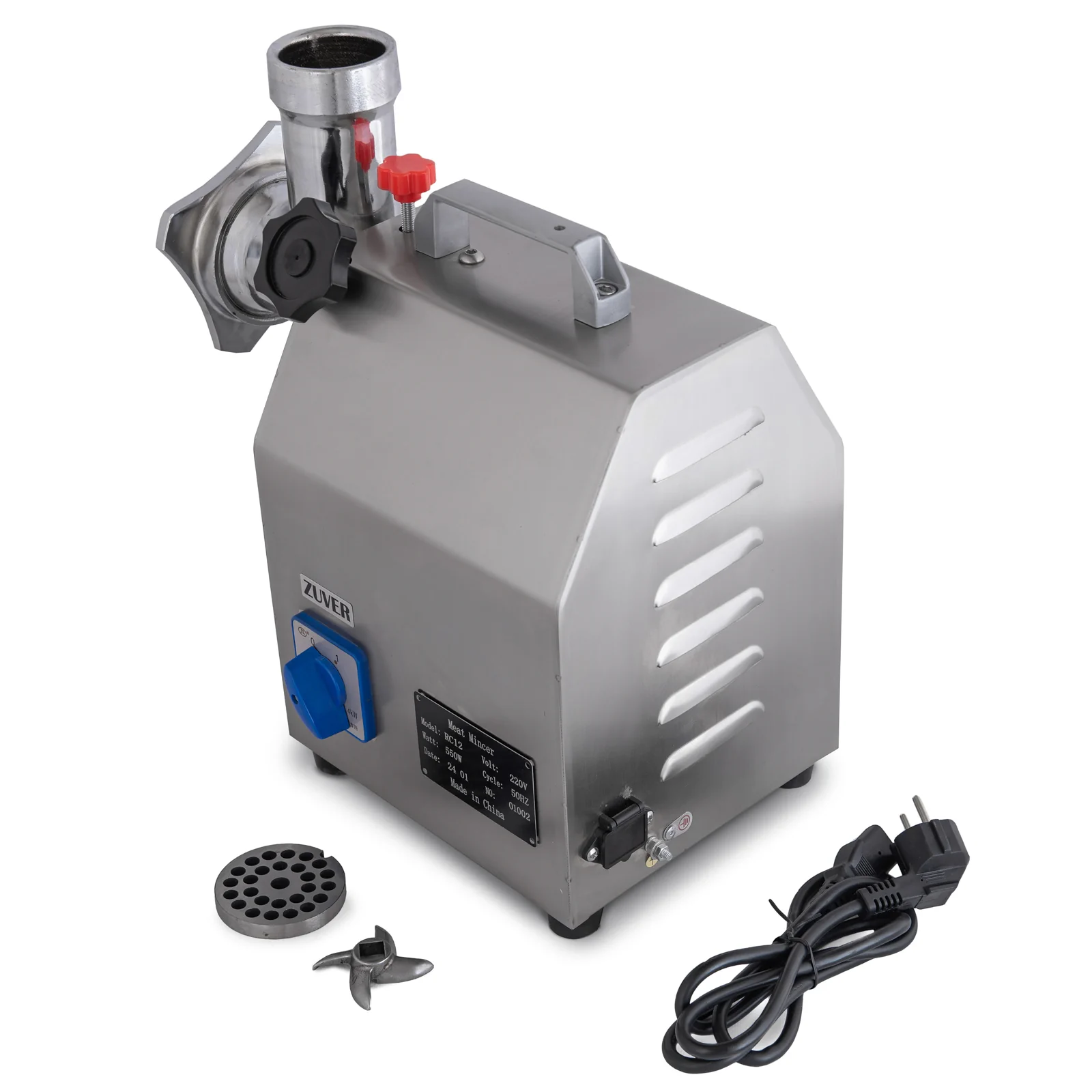 Мясорубка профессиональная ZUVER Holder 850W мотор алюминий горловина из стали, непостоянный реверс, ручка для перенесения 0