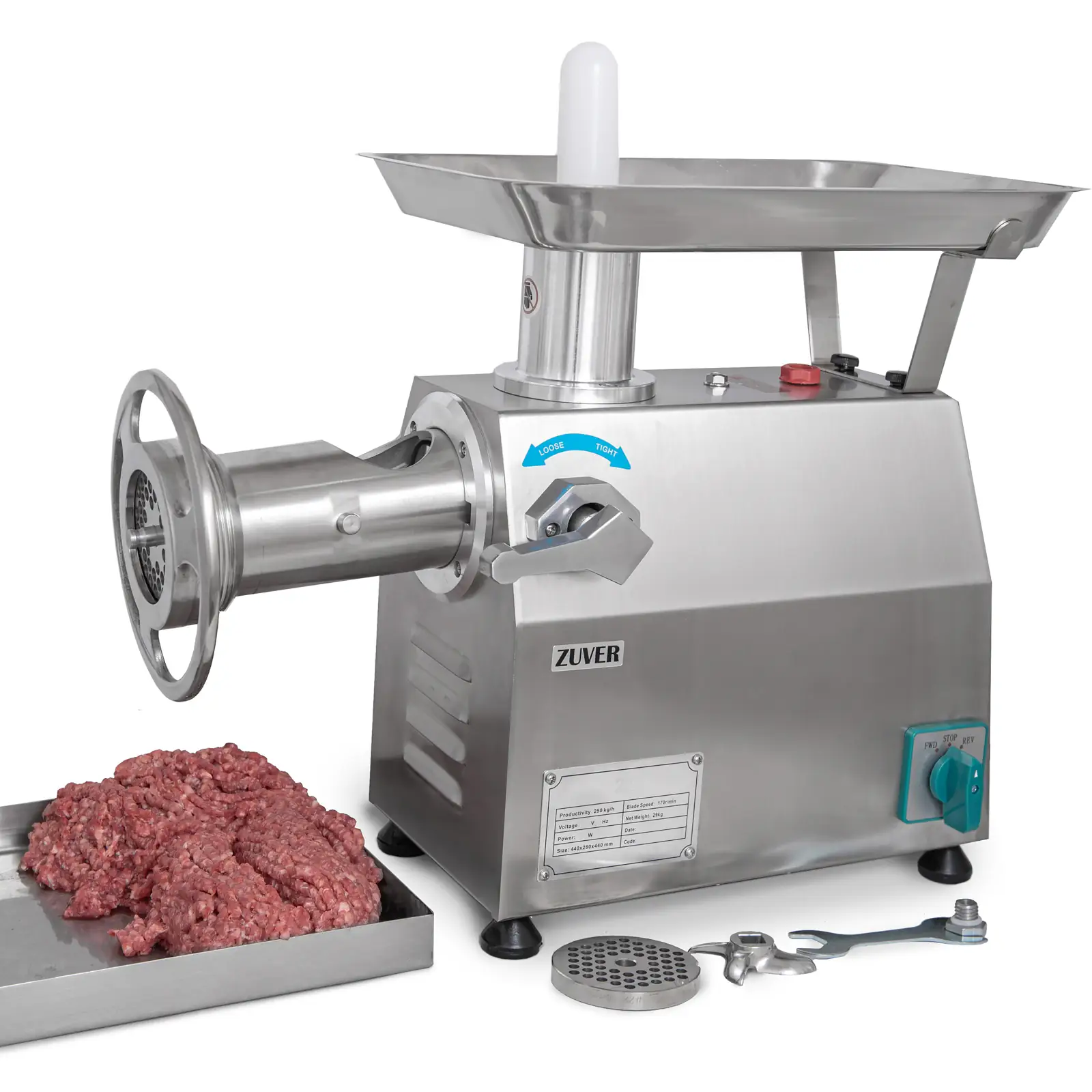 Мясорубка промышленная ZUVER Grinder LUX 1100W Reverse мотор медный горловина из нержавеющей стали 1