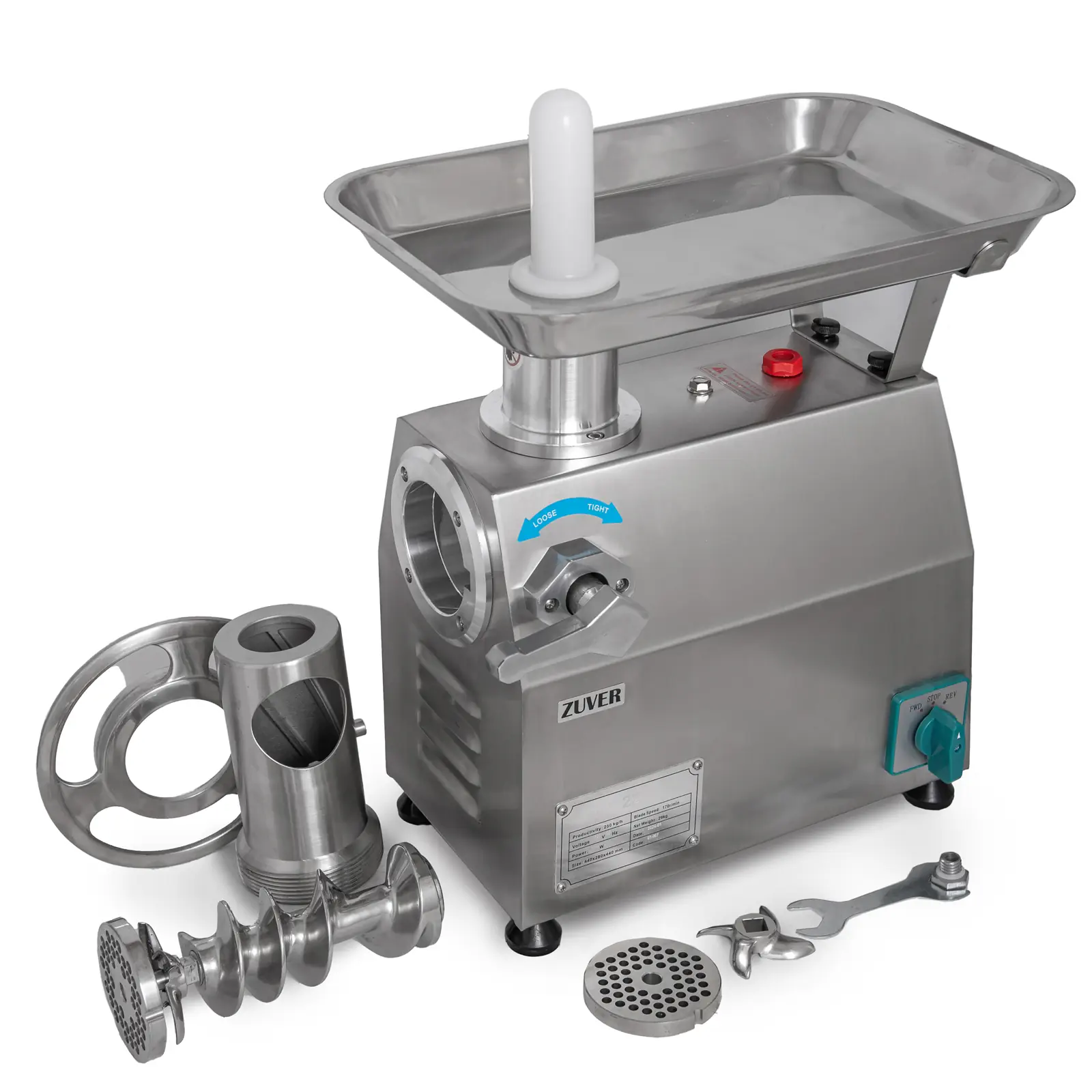 Мясорубка промышленная ZUVER Grinder LUX 1100W Reverse мотор медный горловина из нержавеющей стали 2