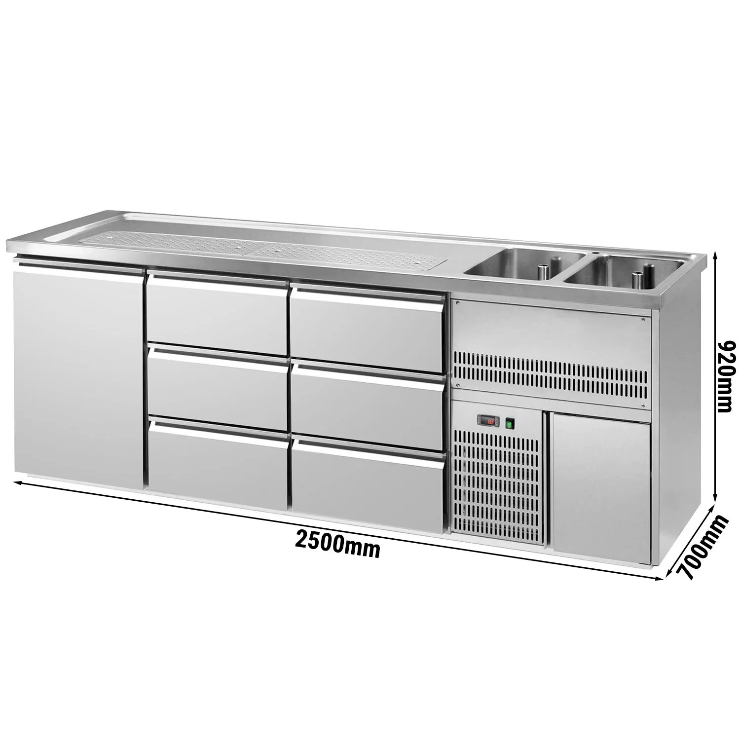 Пивной прилавок 2,5 x 0,7 м - с 1 дверцей с 6 выдвижными секциями 1/3  GGM Gastro BRA257N#ETA#2#SBA1313 0
