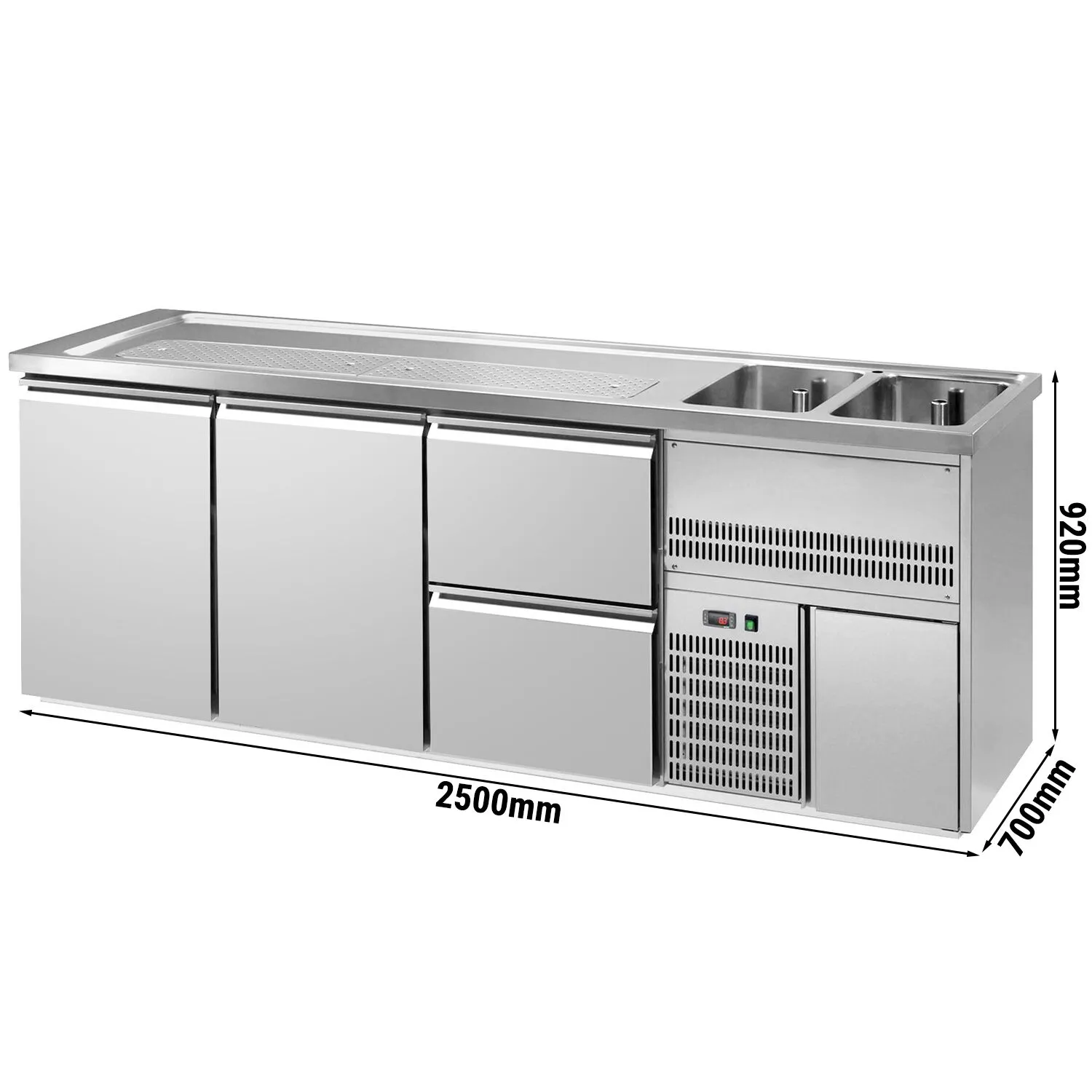 Пивной прилавок 2,5 x 0,7 м - с 2 дверцами с 2 выдвижными секциями 1/2  GGM Gastro BRA257N#2#ETA#SBA1212 0