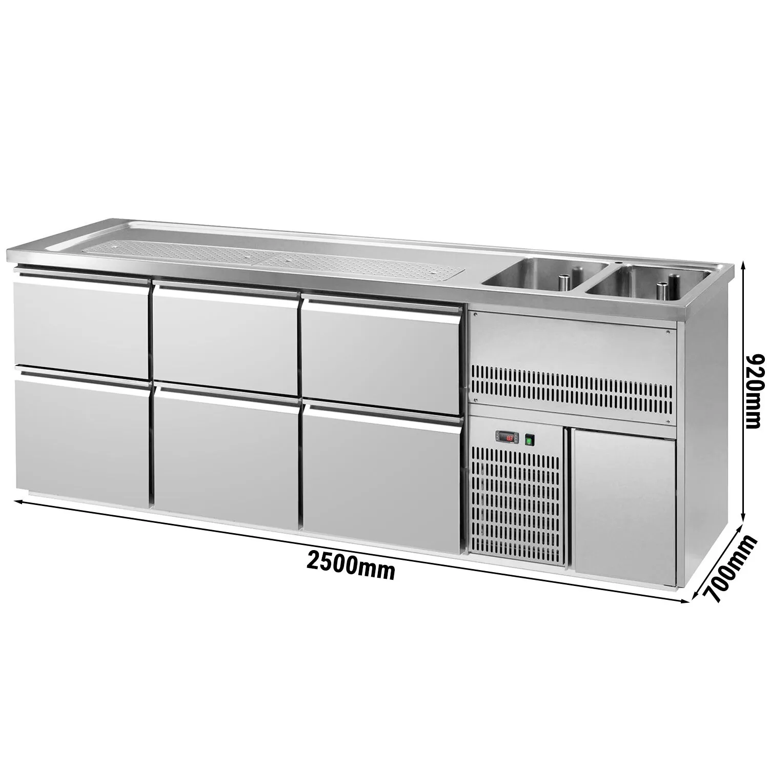 Пивний прилавок 2,5 x 0,7 м - з 6 висувними секціями 2/5+3/5 GGM Gastro BRA257N#3#SBA2535 0