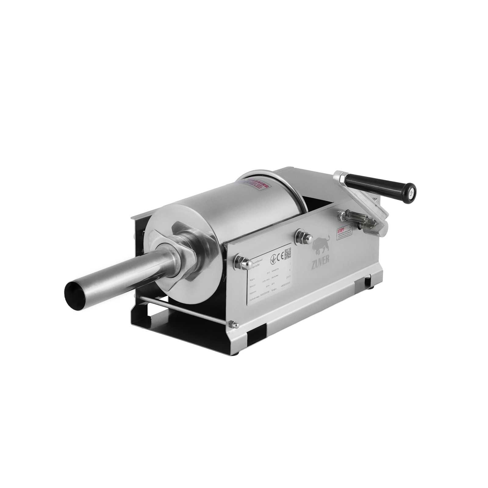 Шприц колбасный ZUVER Stuffer Horizontal 3 (SH-3) корпус нержавеющая сталь S/S201 (премиальная марка), крепкие шестерни, 2 скорости, 5 насадок, 2 уплотнительных кольца 0