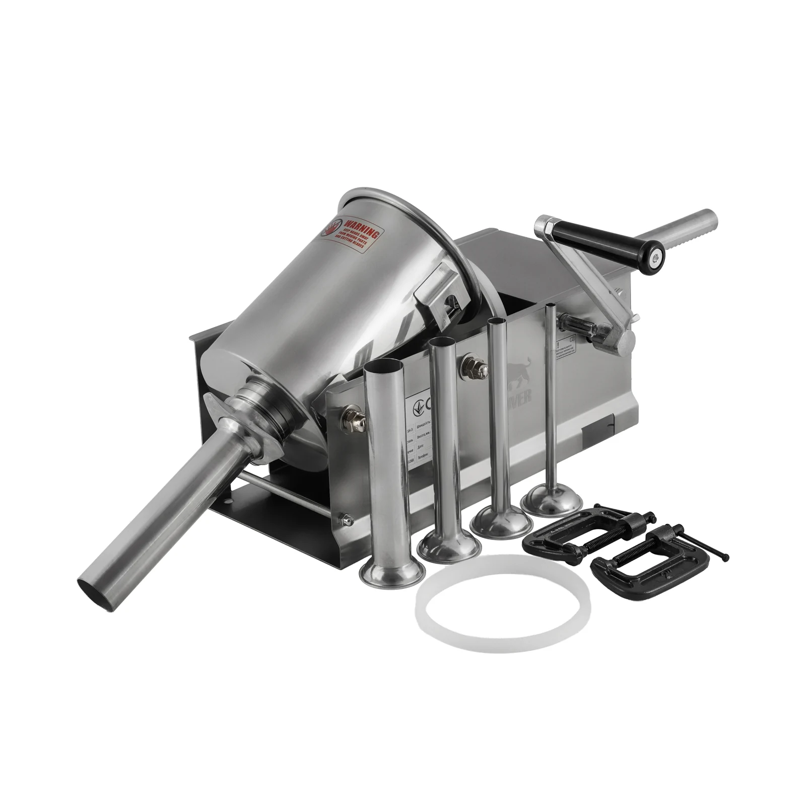 Шприц колбасный ZUVER Stuffer Horizontal 3 (SH-3) корпус нержавеющая сталь S/S201 (премиальная марка), крепкие шестерни, 2 скорости, 5 насадок, 2 уплотнительных кольца 2