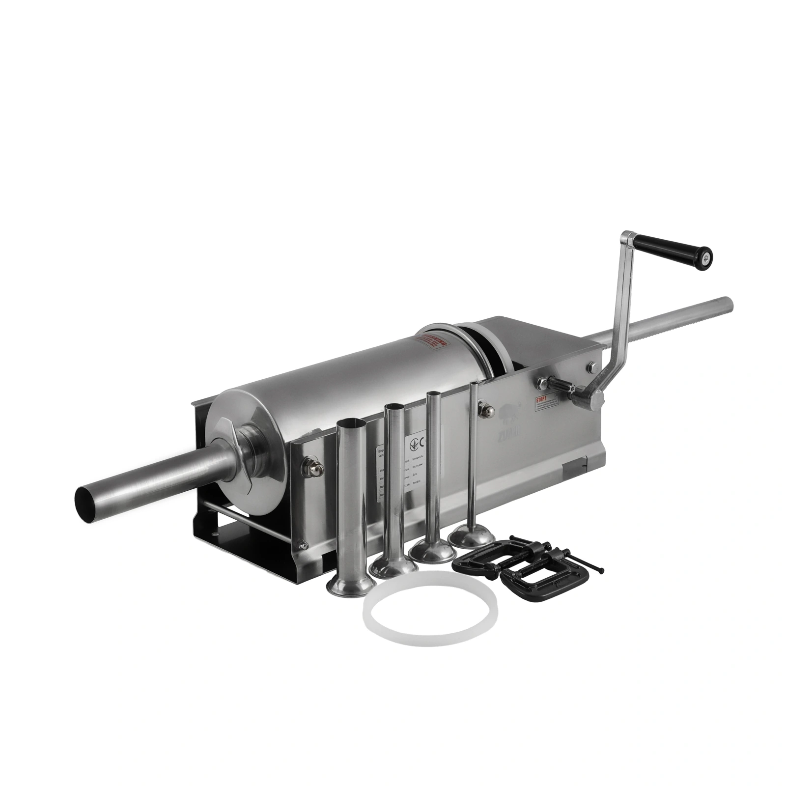 Шприц колбасный ZUVER Stuffer Horizontal 5 (SH-5) корпус нержавеющая сталь S/S201 (премиальная марка), крепкие шестерни, 2 скорости, 5 насадок, 2 уплотнительных кольца 1