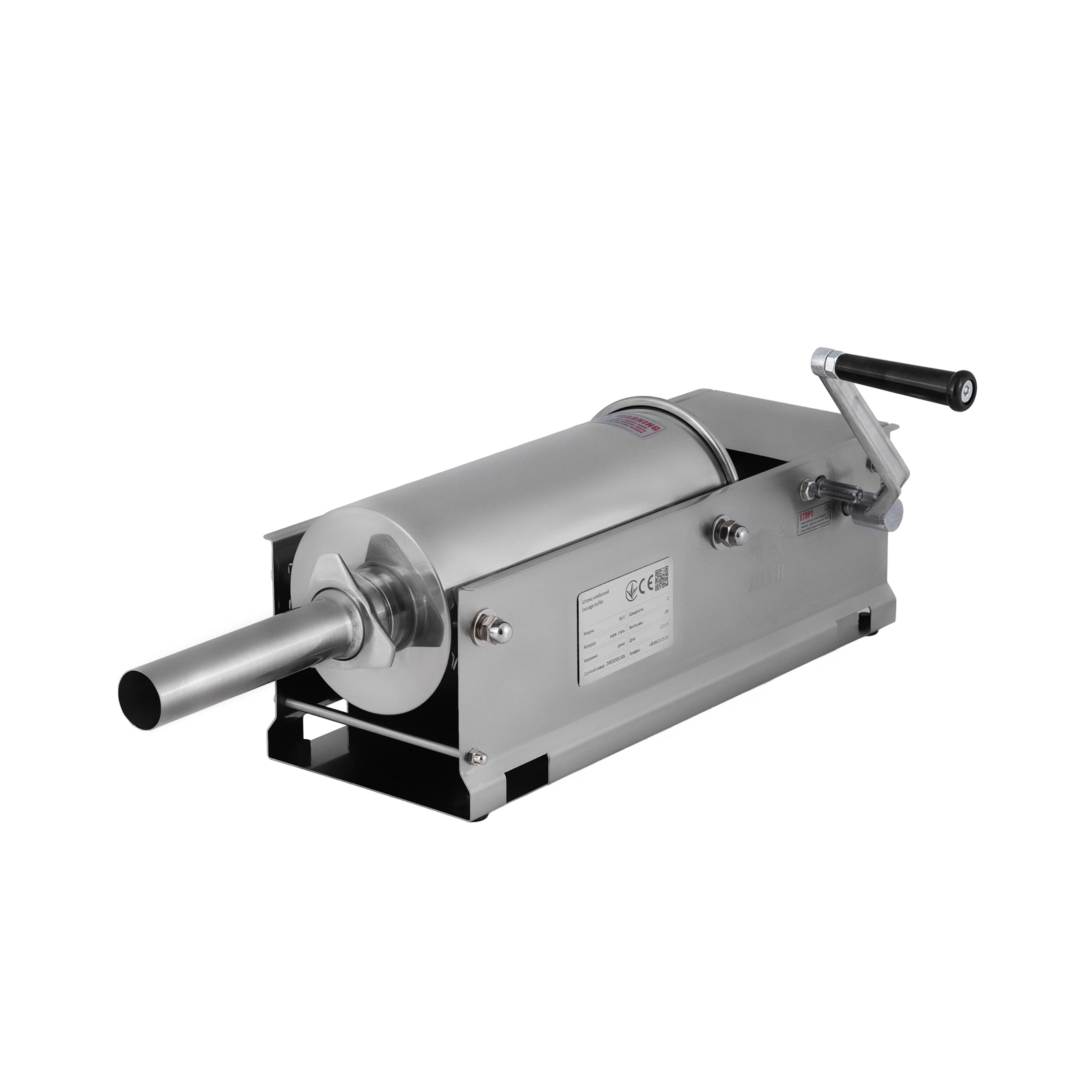 Шприц колбасный ZUVER Stuffer Horizontal 5 (SH-5) корпус нержавеющая сталь S/S201 (премиальная марка), крепкие шестерни, 2 скорости, 5 насадок, 2 уплотнительных кольца 3