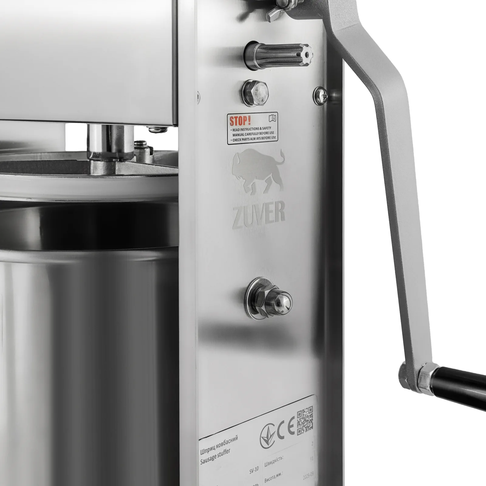 Шприц колбасный ZUVER Stuffer Vertical 10 (SV-10) корпус нержавеющая сталь S/S201 (премиальная марка), крепкие шестерни, 2 скорости, 5 насадок, 2 уплотнительных кольца 1