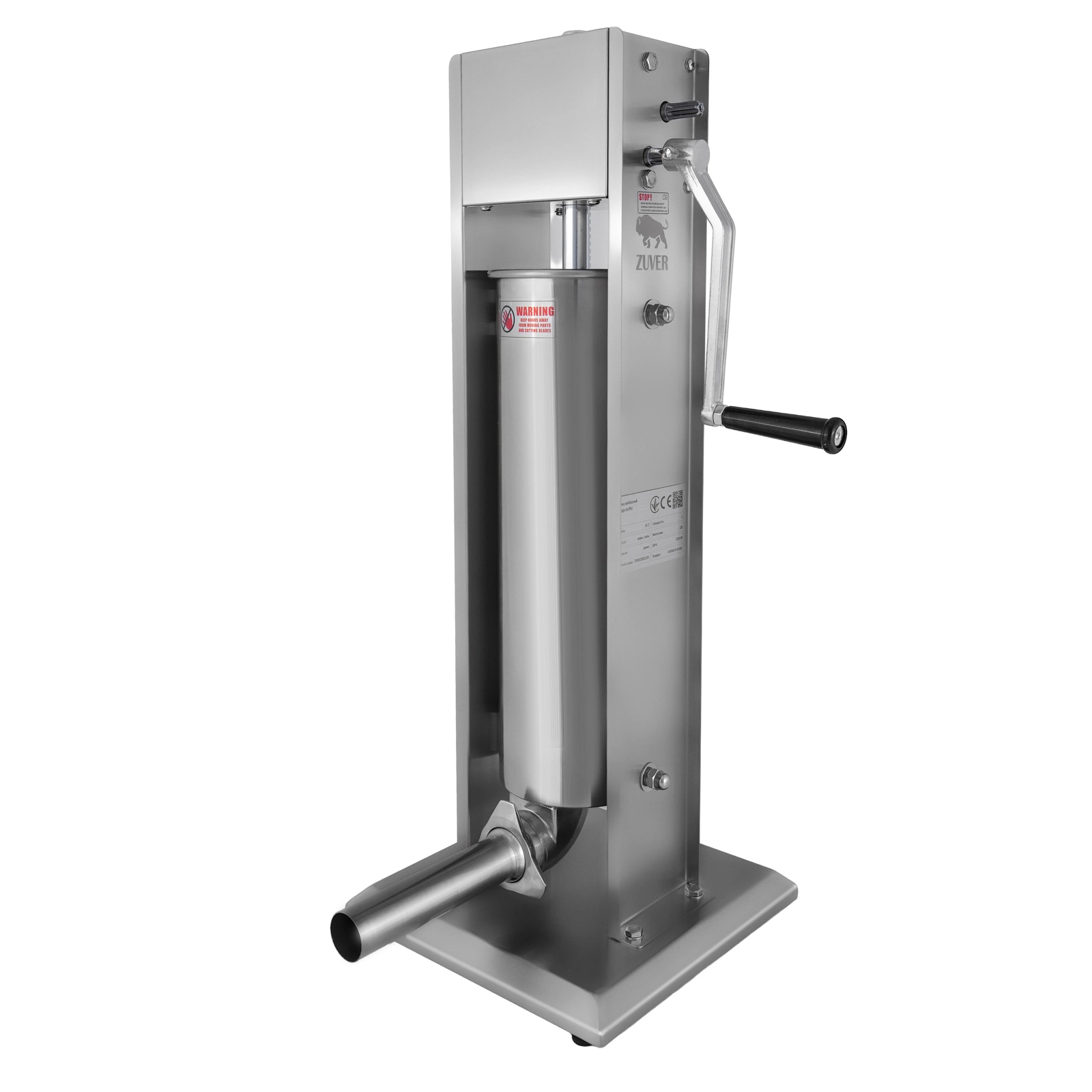 Шприц колбасный ZUVER Stuffer Vertical 7 (SV-7) корпус нержавеющая сталь S/S201 (премиальная марка), крепкие шестерни, 2 скорости, 5 насадок, 2 уплотнительных кольца 3