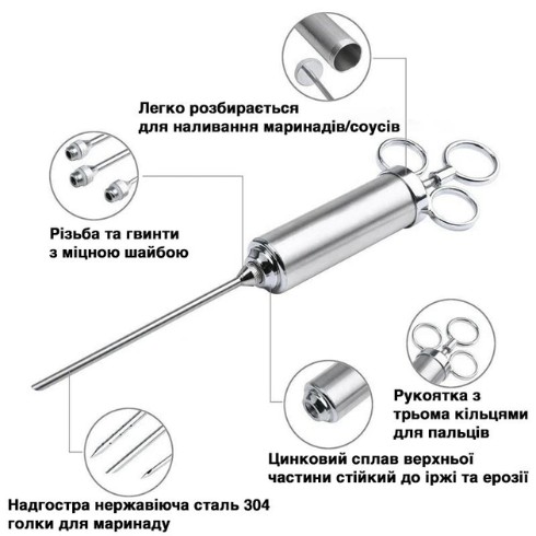 Шприц кухонний з нержавіючої сталі для маринування м'яса та птиці ZUVER MEAT-3 2