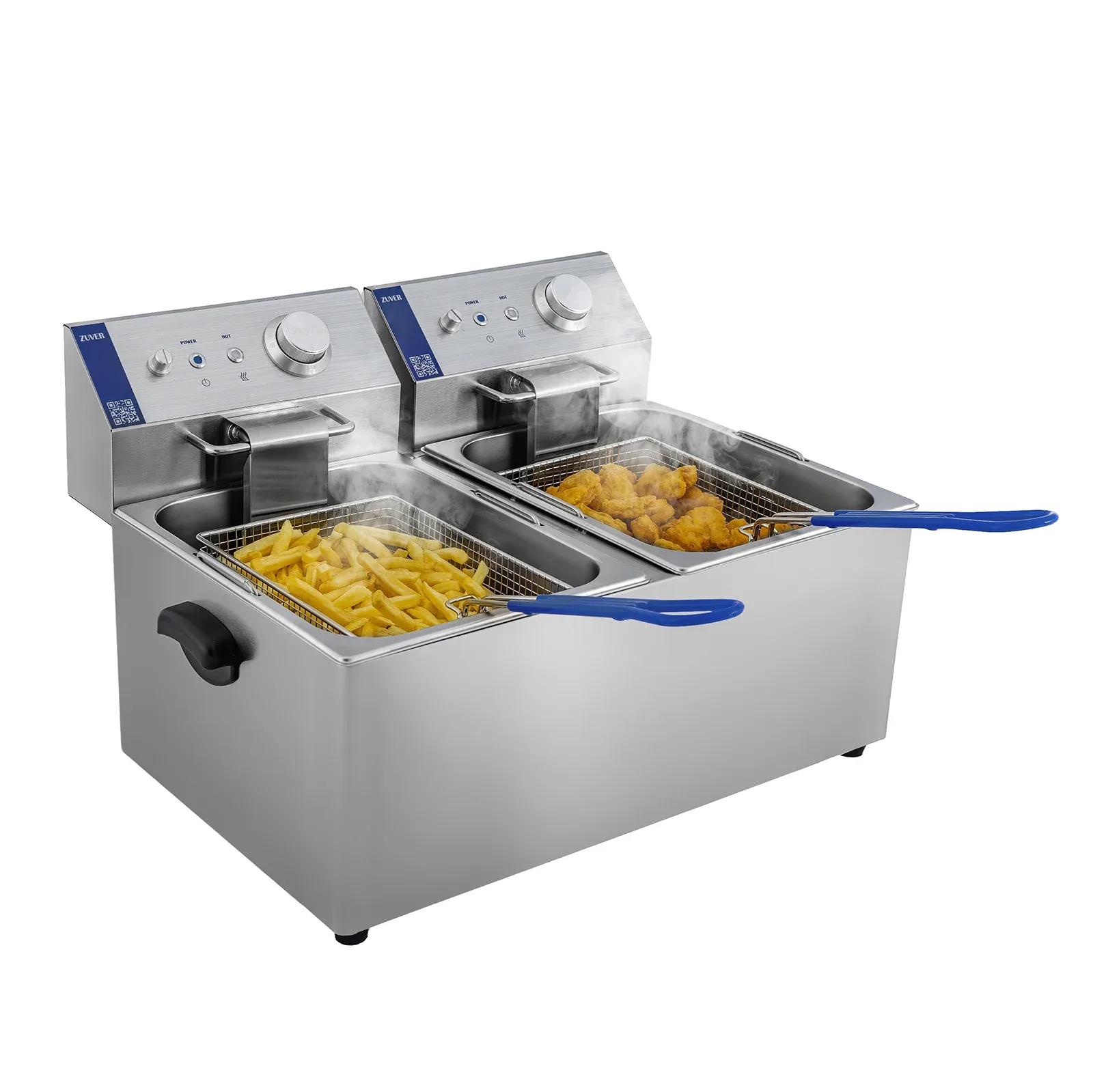 Фритюрница профессиональная двухпостовая ZUVER Bavaria 2X8 Handle с ручками в гастроемкостях и корпусе 5600W с защитой от перегрева