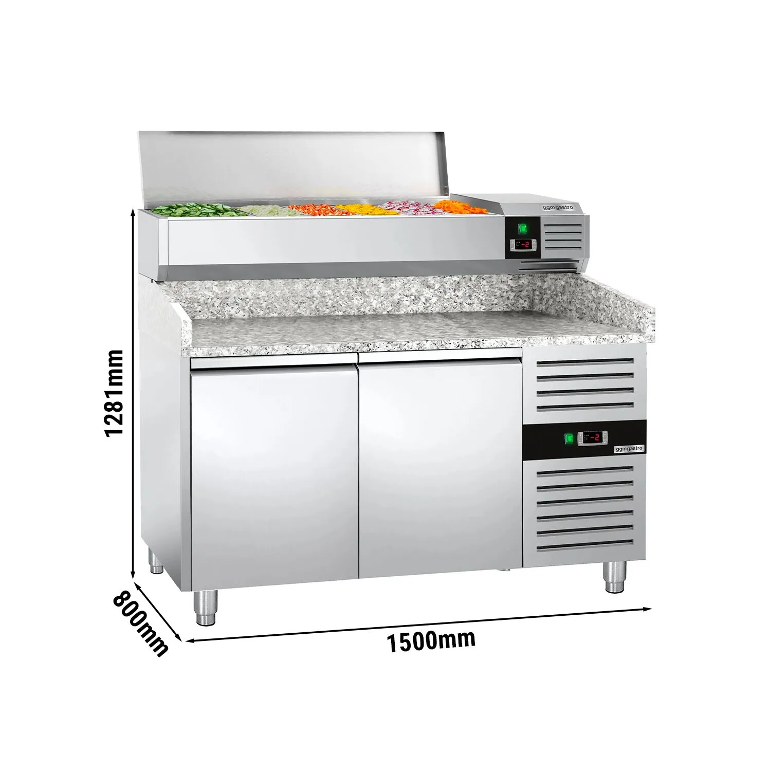 Холодильный стол для пиццы для пиццы с настольной витриной  PREMIUM - 1,5 x 0,8 m GGM Gastro POS158ND#AGG153END