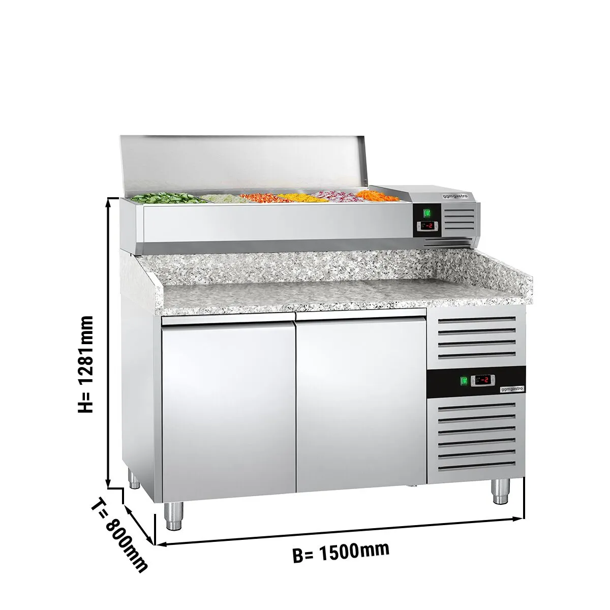 Холодильный стол для пиццы с настольной витриной PREMIUM  - 1,5 x 0,8 m GGM Gastro POS158ND#AGG154END