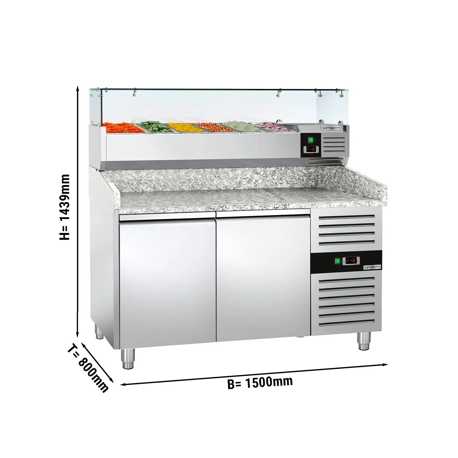 Холодильный стол для пиццы с настольной витриной PREMIUM  - 1,5 x 0,8 m GGM Gastro POS158ND#AGG154ND