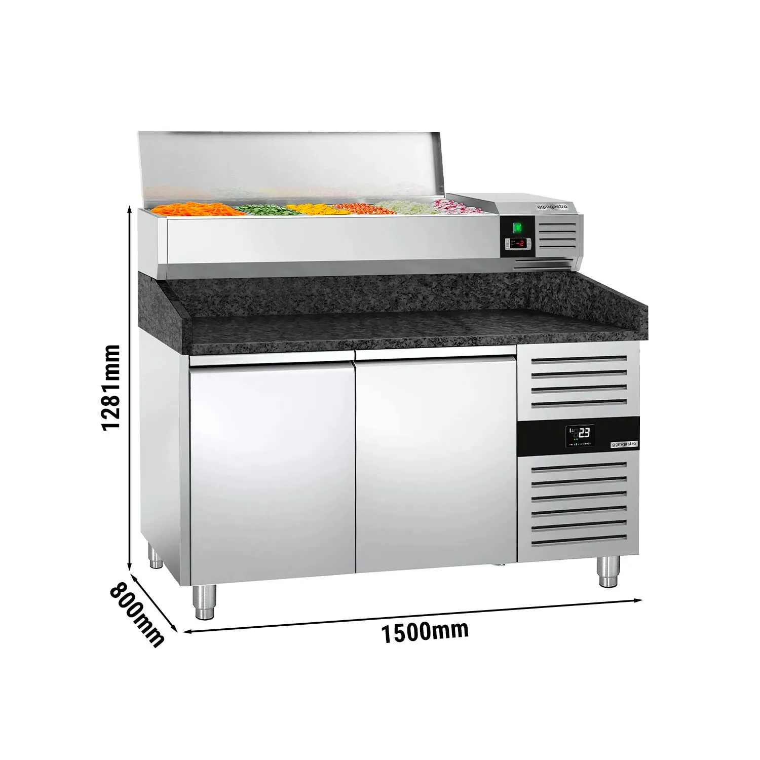 Холодильный стол для пиццы с настольной витриной  PREMIUM - 1,5 x 0,8 m GGM Gastro POS158SG#AGG153END