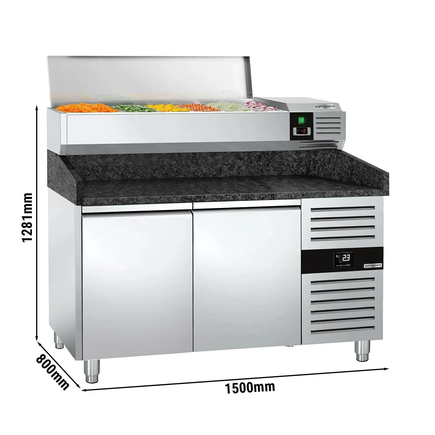 Холодильный стол для пиццы с настольной витриной PREMIUM - 1,5 x 0,8 m GGM Gastro POS158SG#AGG154END