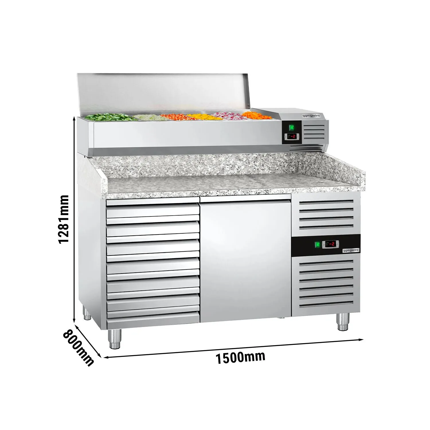 Холодильный стол для пиццы с настольной витриной PREMIUM  - 1.5 x 0.8 m 190 л GGM Gastro POS158SND#AGG154EN
