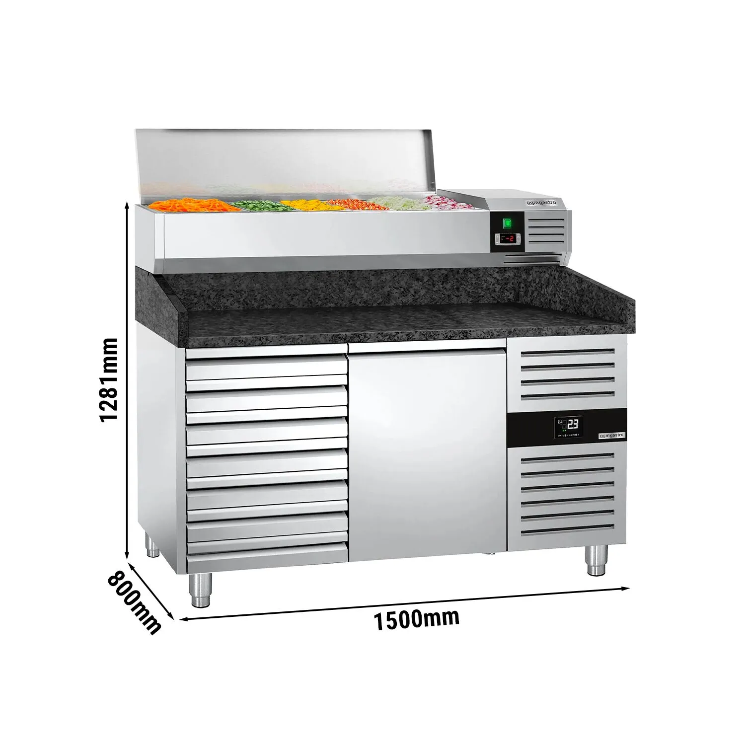 Холодильный стол для пиццы с настольной витриной PREMIUM - 1,5 x 0,8 m GGM Gastro POS158SSG#AGG153END