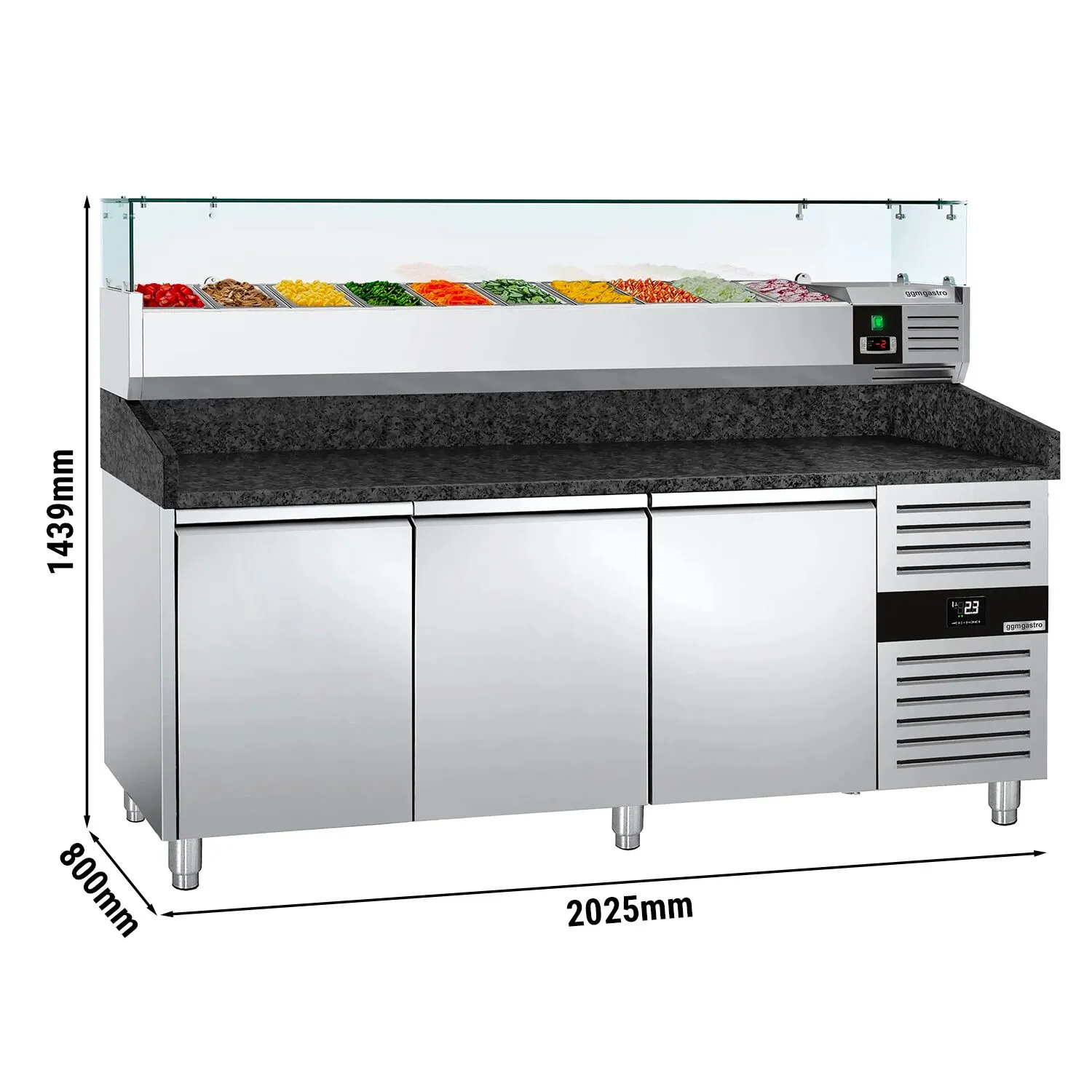 Холодильный стол для пиццы со стекл.витриной PREMIUM - 2,0 x 0,8 m GGM Gastro POS208SG#AGG204ND