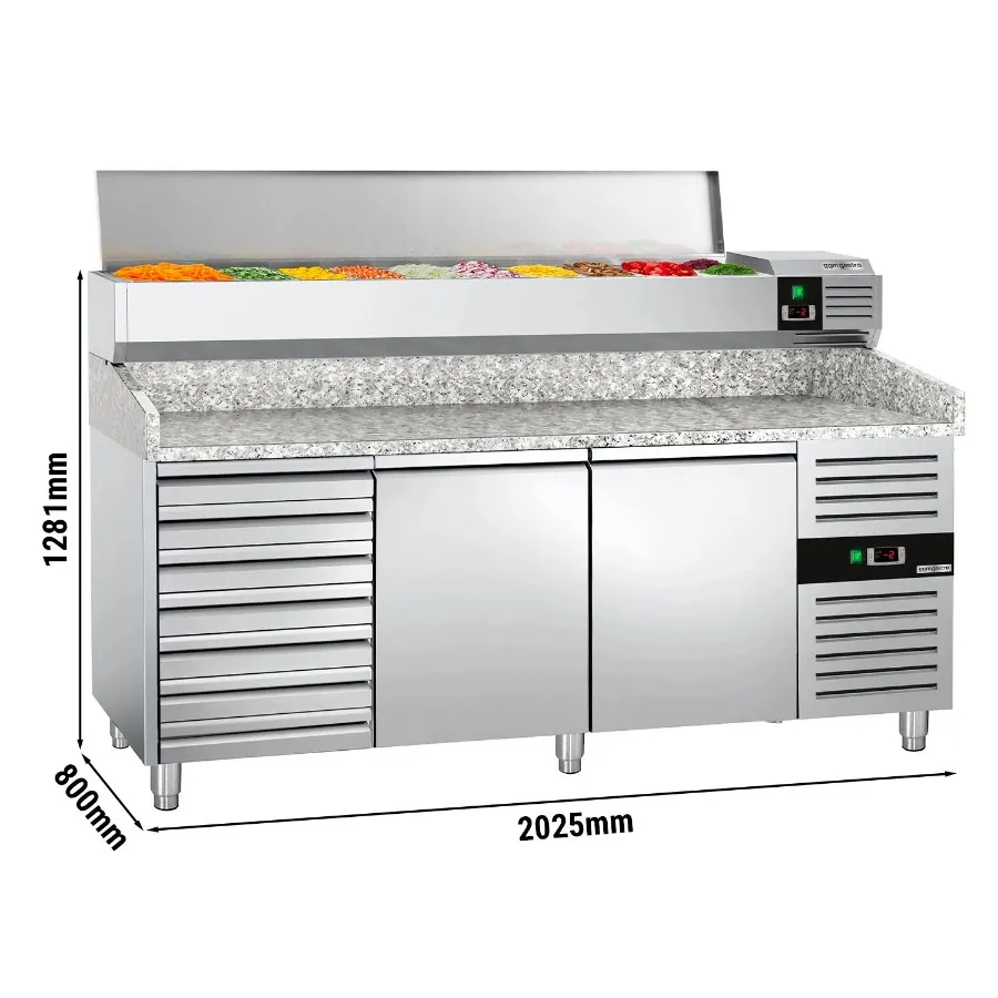 Холодильный стол для пиццы с настольной витриной PREMIUM - 2,0 x 0,8 m GGM Gastro POS208SND#AGG204END