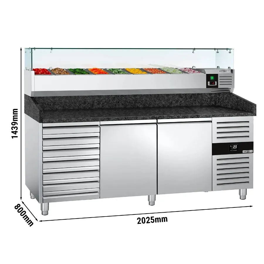 Холодильный стол для пиццы со стекл.витриной PREMIUM - 2,0 x 0,8 m GGM Gastro POS208SSG#AGG204ND