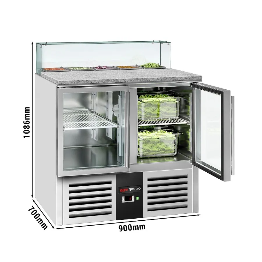 Холодильний стіл саладетта зі скляною вітриною PREMIUM 0,9 x 0,7 m GGM Gastro SAG97OG#GSG97E#GT