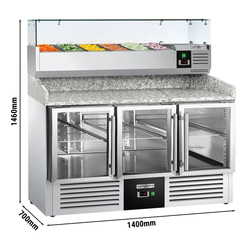 Холодильный стол с витриной PREMIUM - 1,4 x 0,7 m GGM Gastro POG147ND#AGG143ND#GT
