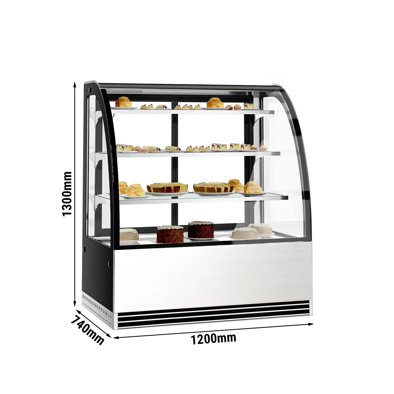 Витрина кондитерская 1,2 m - 3 полки - с гнутым стеклом (LED) GGM Gastro KTH12713R