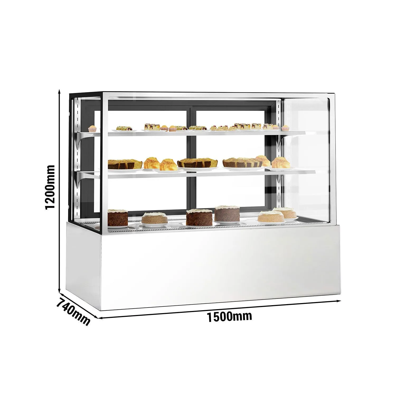 Вітрина кондитерська 1,5 m - 2 полиці - пряме скло (LED) GGM Gastro KTH15712A