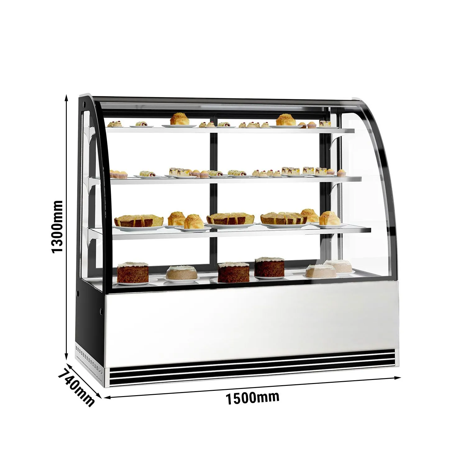 Витрина кондитерская 1,5 m - 3 полки - с гнутым стеклом (LED) GGM Gastro KTH15713R