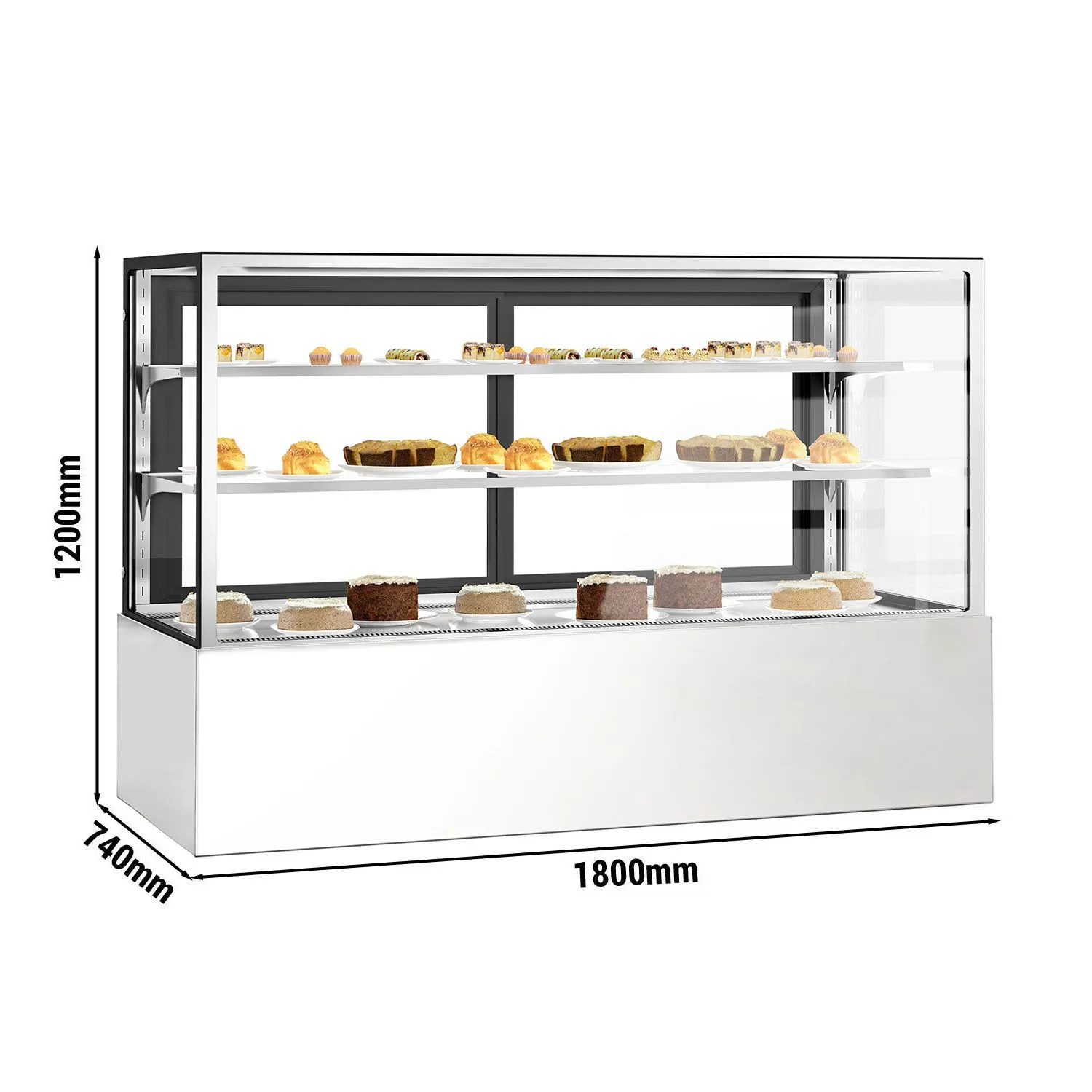 Вітрина кондитерська 1,8 m - 2 полиці - пряме скло (LED) GGM Gastro KTH18712A