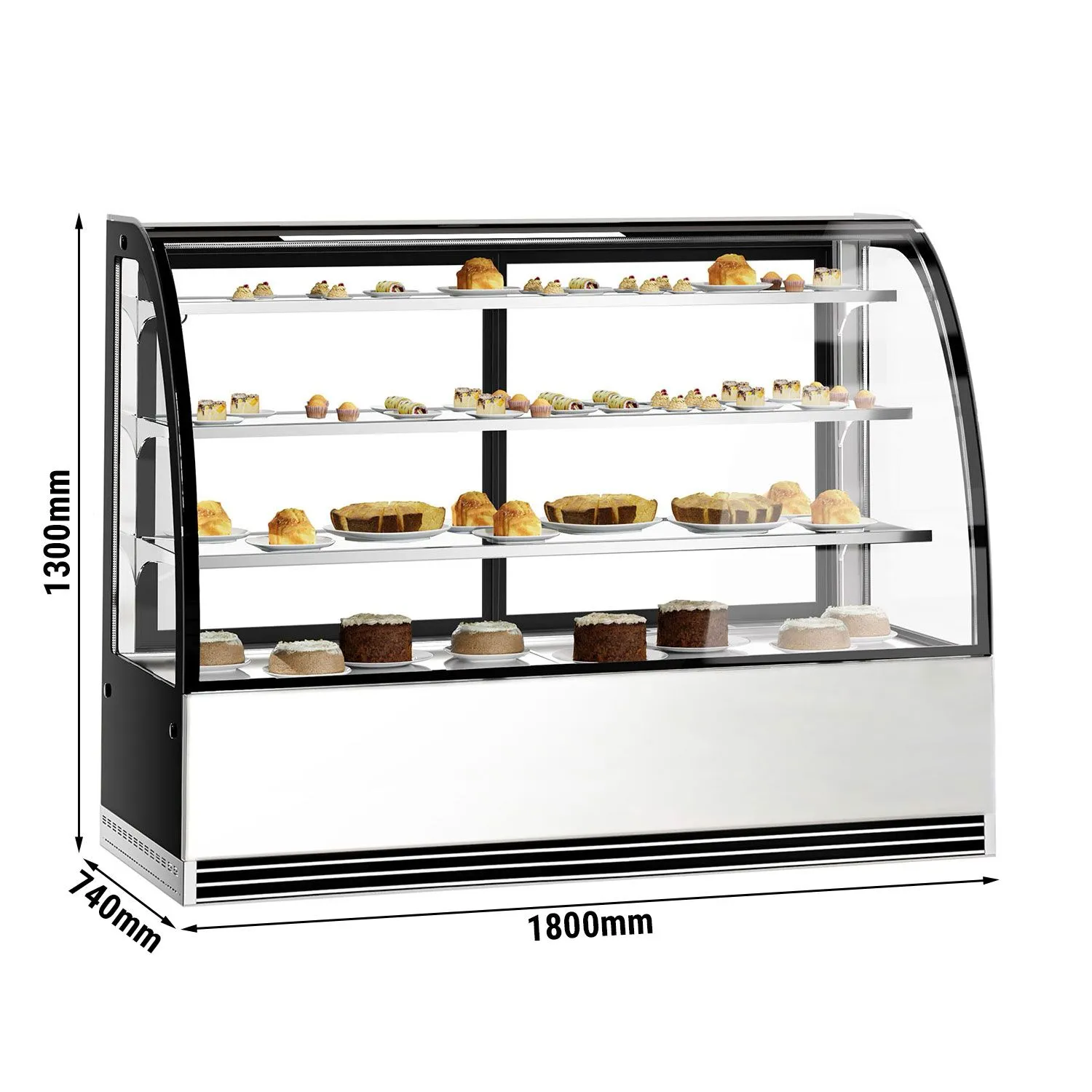 Вітрина кондитерська 1,8 m - 3 полиці - з гнутим склом (LED) GGM Gastro KTH18713R