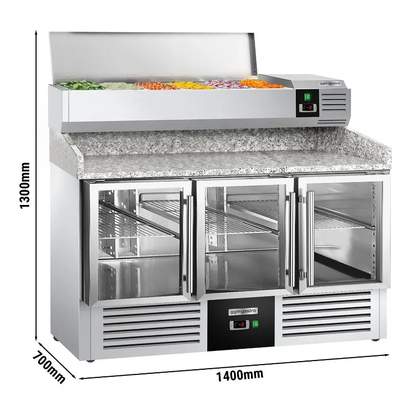 Холодильный стол с витриной PREMIUM - 1,4 x 0,7 m GGM Gastro POG147ND#AGG143END#GT