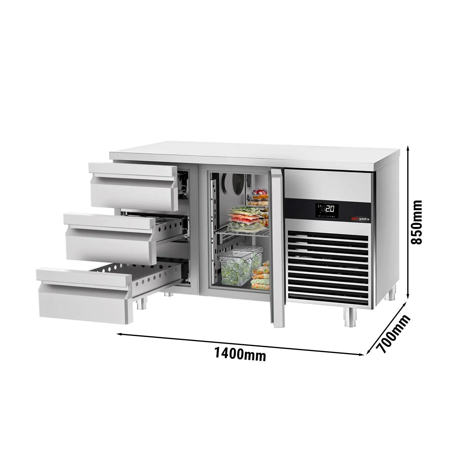 Холодильный стол PREMIUM - 1.4 x 0.7 m GGM Gastro KTF147ND-EF#1T#3S