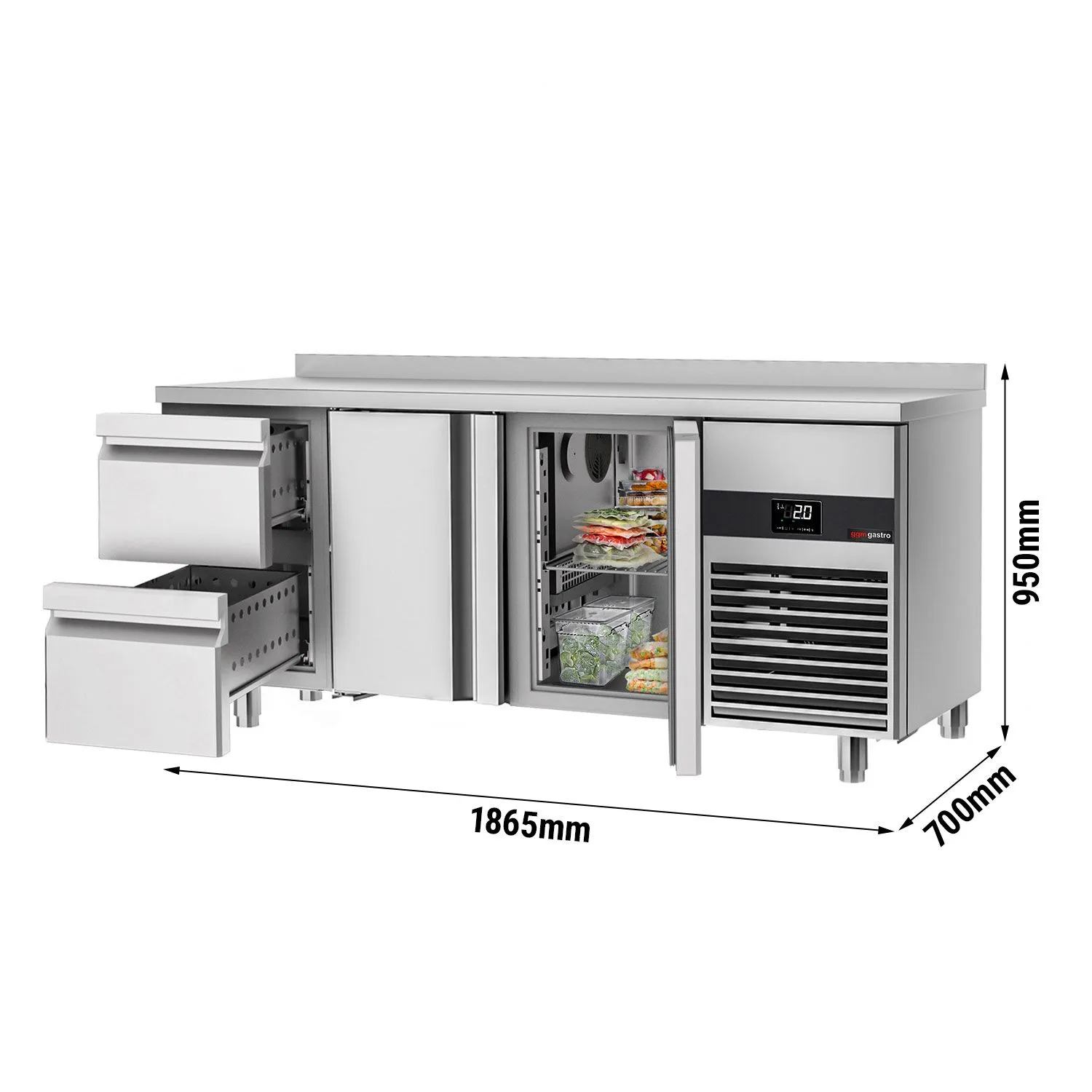 Холодильний стіл PREMIUM - 1.86 x 0.7 m GGM Gastro KTF187AND-EF#2T#2S