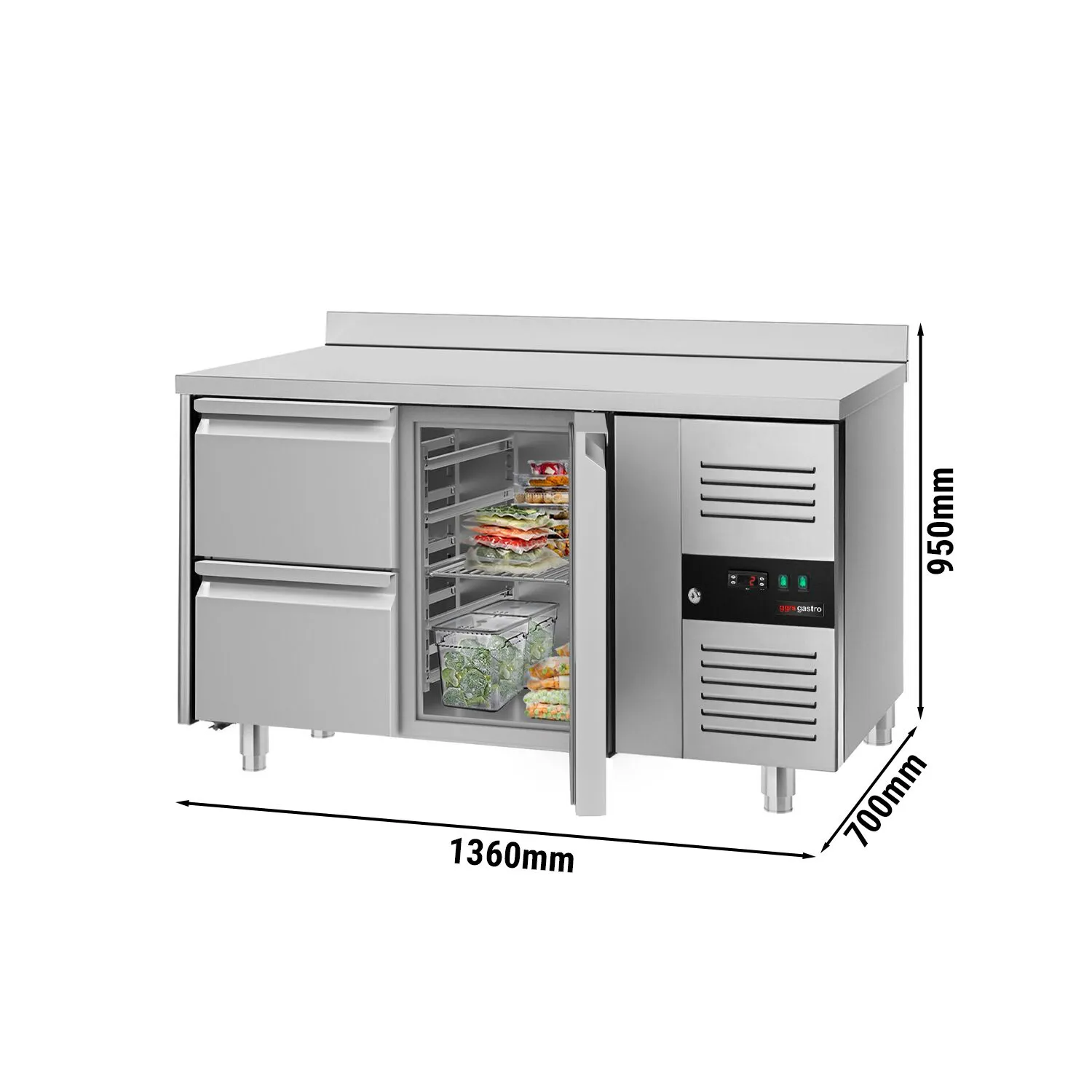 Холодильный стол с бортом ЕСО- 1,36 x 0,7 m GGM Gastro KTS147AND#1T#2S