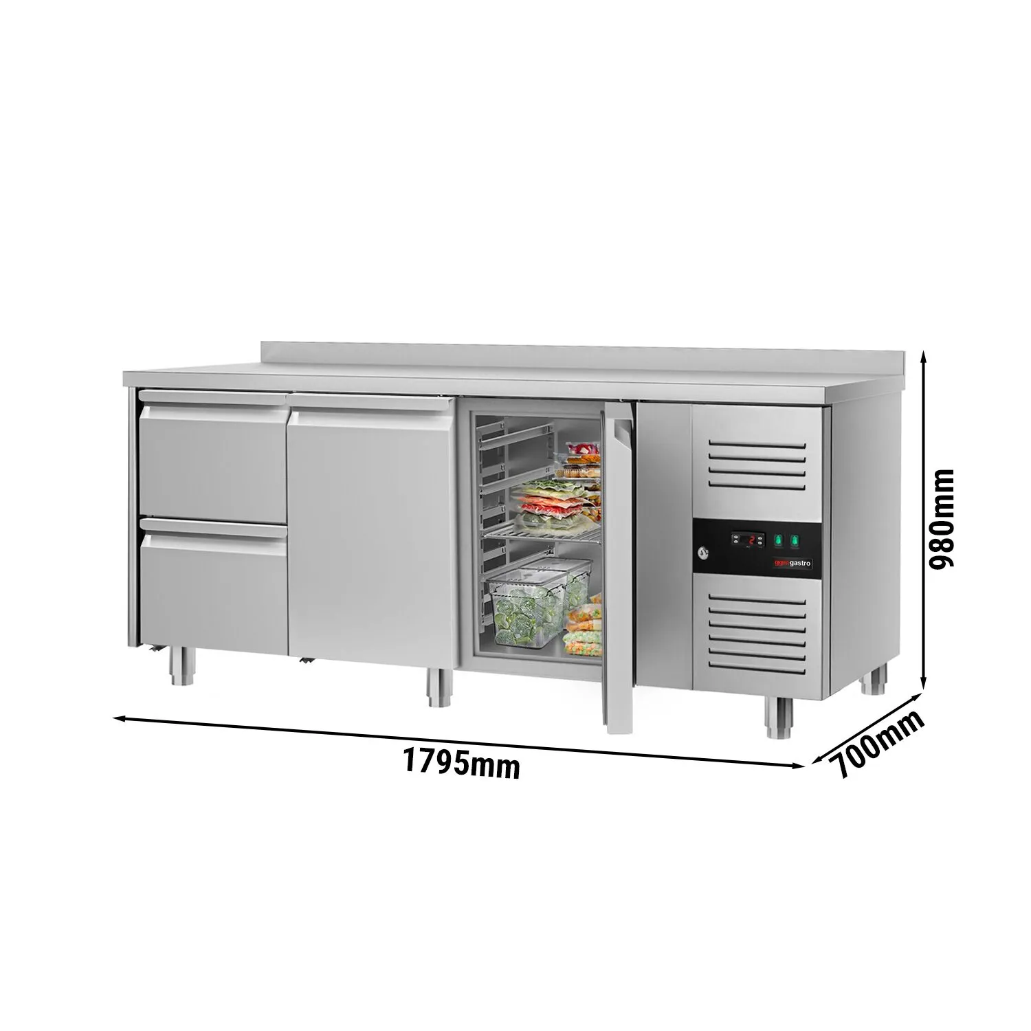 Холодильный стол с бортом ЕСО- 1,8 x 0,7 m 2 выдвиж.секции GGM Gastro KTS187AND#2T#2S