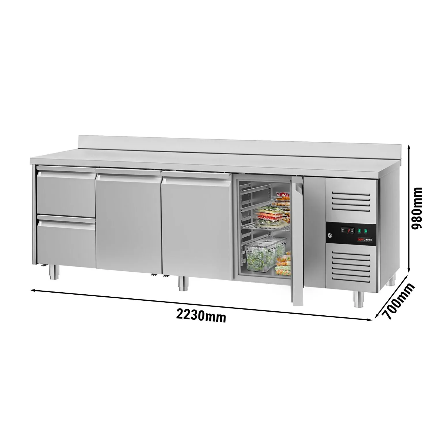 Холодильний стіл ЕСО - 2,2 x 0,7 m 2 висув.секції GGM Gastro KTS227AND