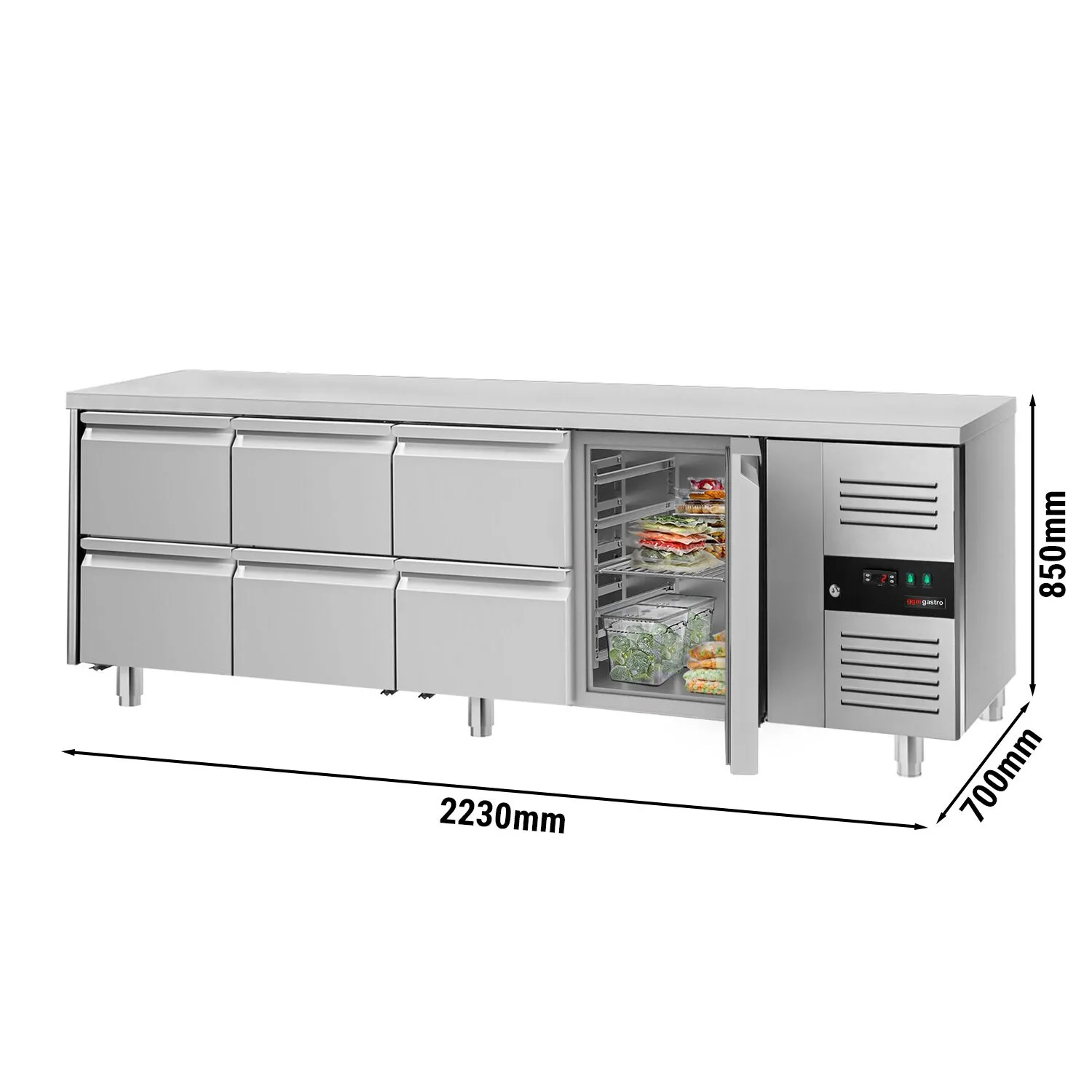 Холодильний стіл PREMIUM - 2,2 x 0,7 m 6 висув.секції GGM Gastro KTS227ND#1T#6S