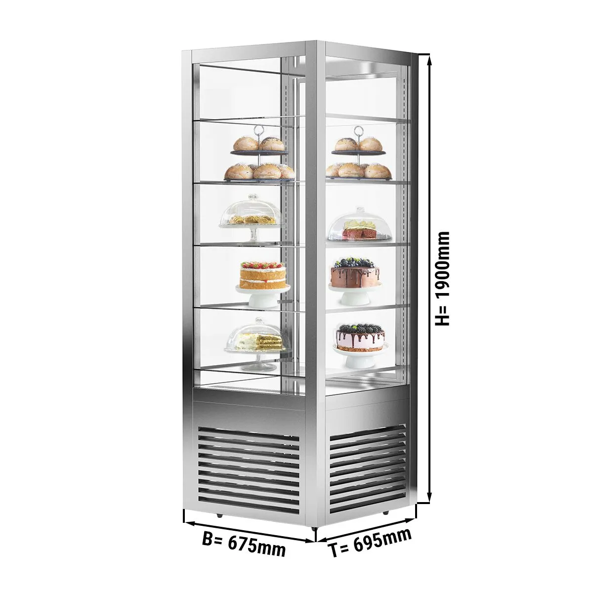 Панорамная витрина 550 л 5 стекл.полок GGM Gastro PVH550E3N